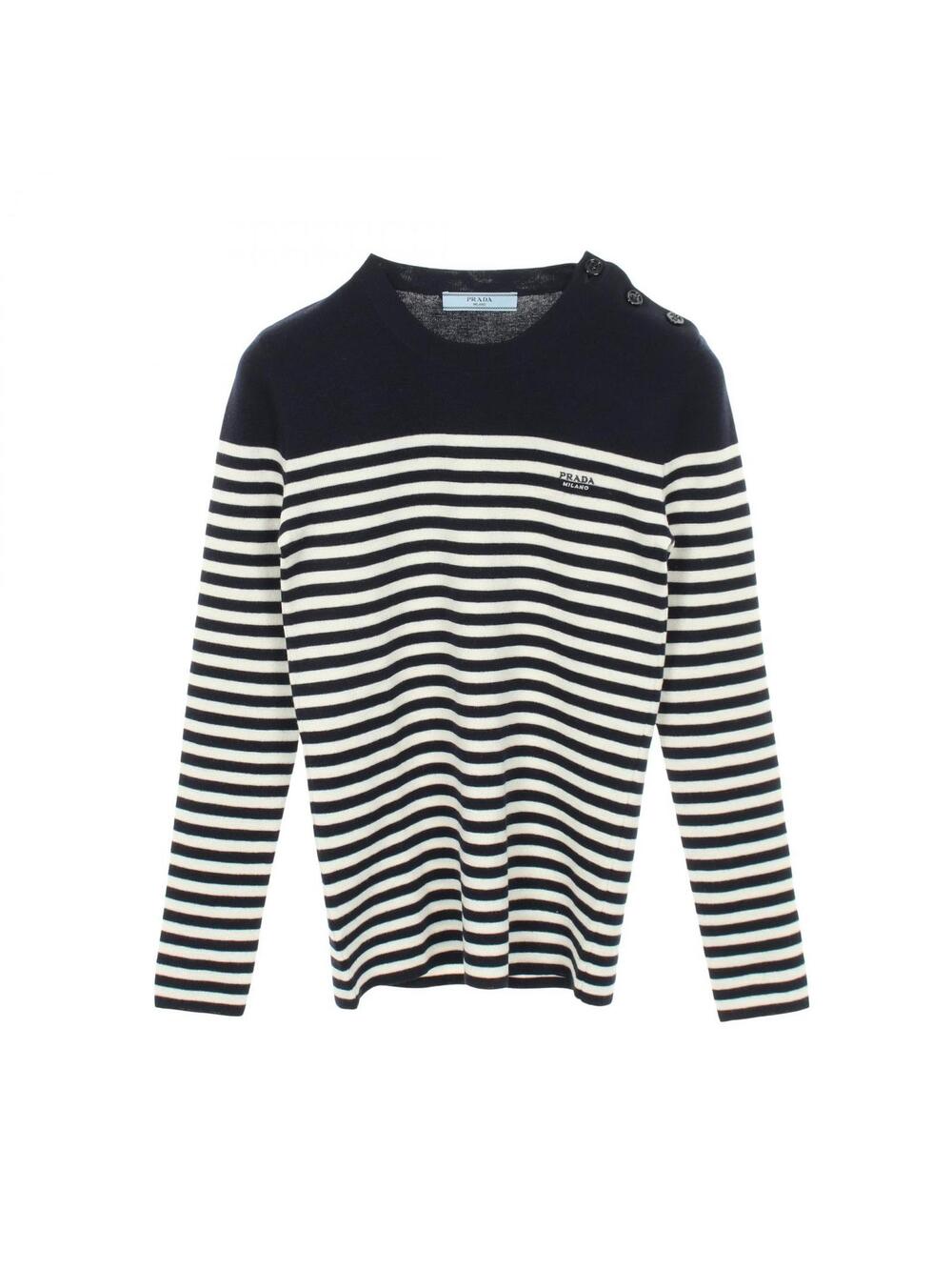Prada Striped Sweater Marine Border #275543P84B